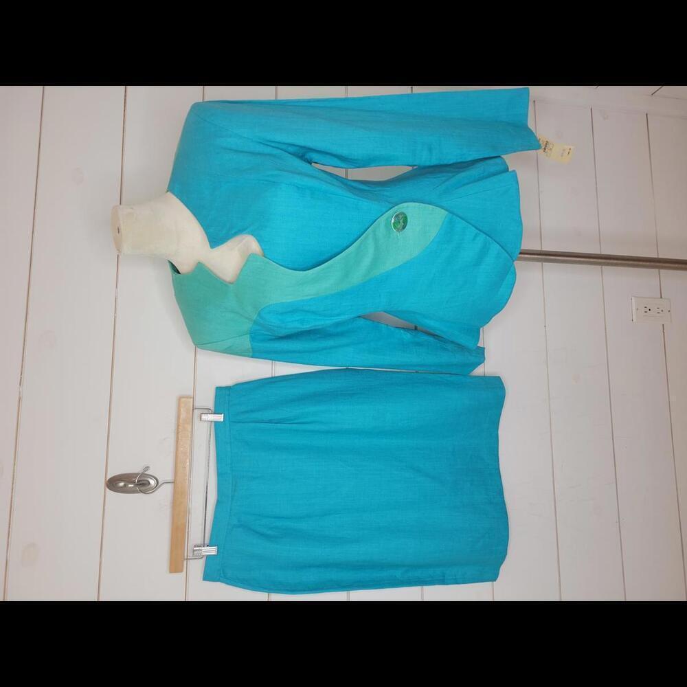 Vintage 80s NWT Magali Collection blue shades skirted suit